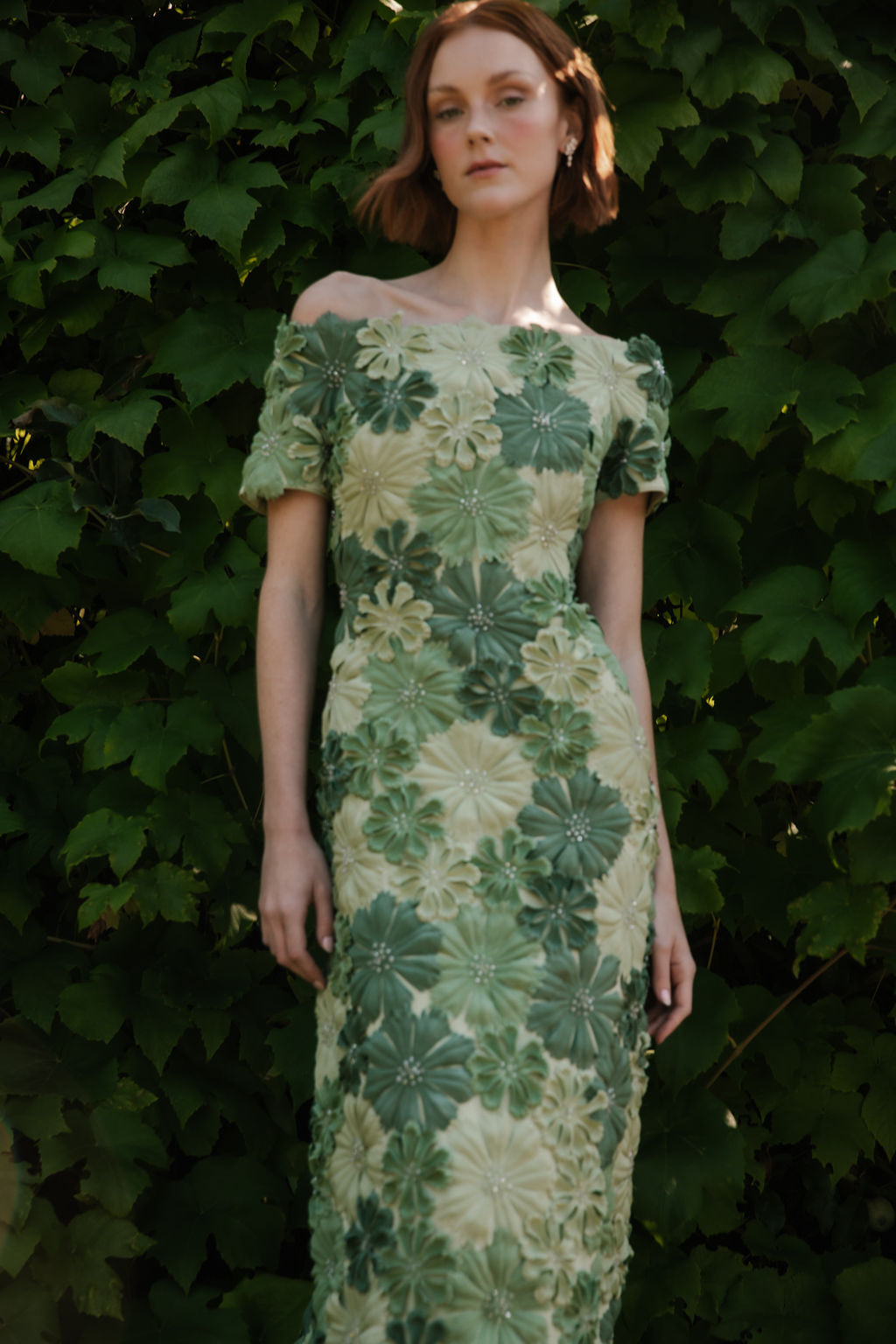 wilhelmina ash green off shoulder dress Off Shoulder Ombré Blanche Gown with A-Line Skirt – Catherine Regehr