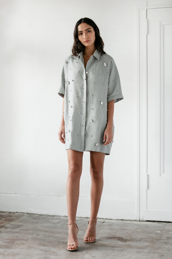 Shirt Shift Dress with All Over Gems