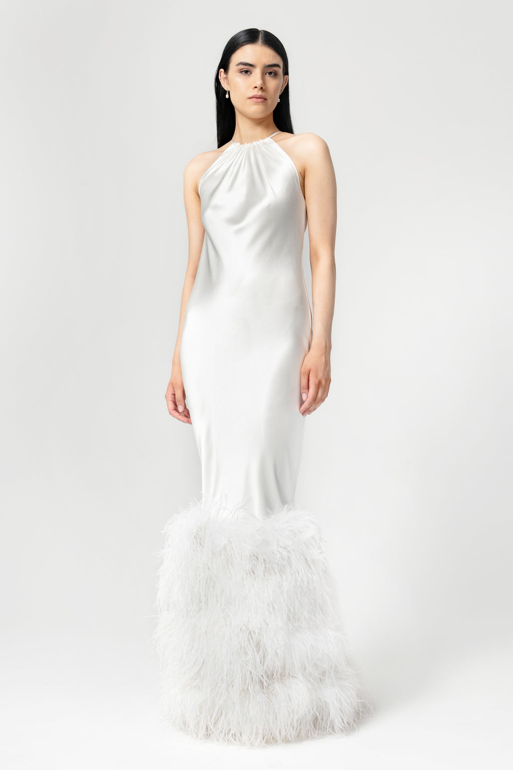 Tie Neck Swing Dress with Ostrich Feather Hem – Catherine Regehr