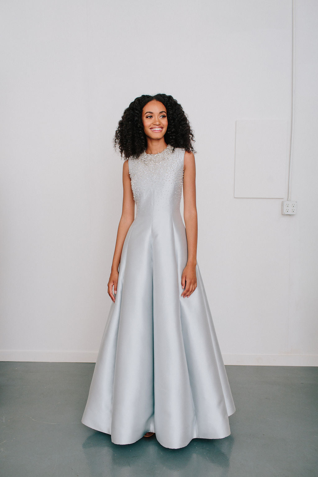 Jewel Neck Jackie Van Der Rohe Gown with Crystal Bodice Catherine Regehr Jewel Neck Jackie Van Der Rohe Gown with Crystal Bodice Catherine Regehr