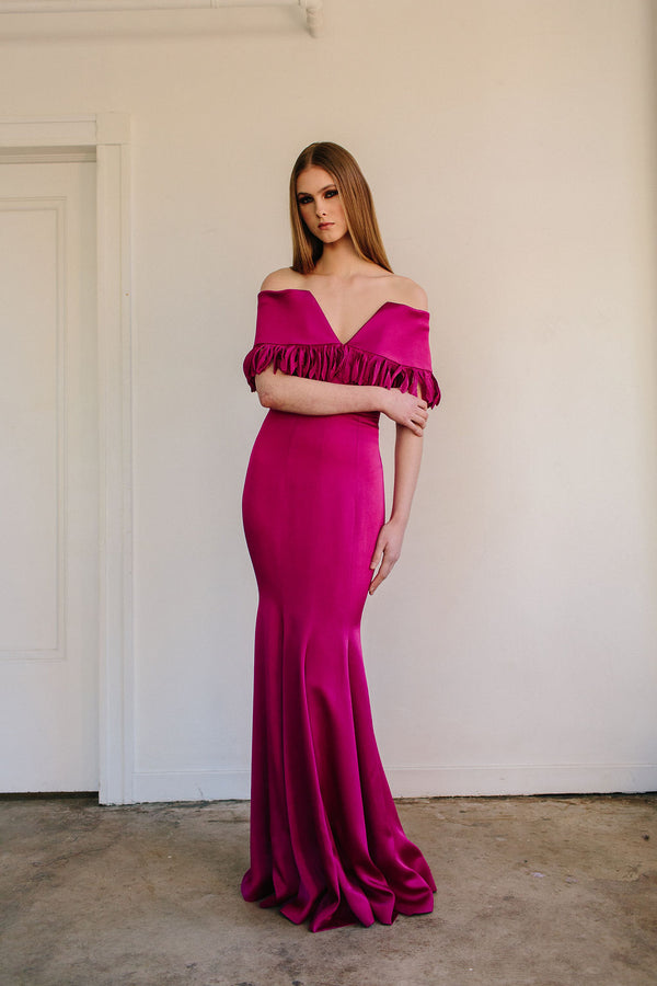 Off Shoulder Oceane Gown with Fluted Skirt