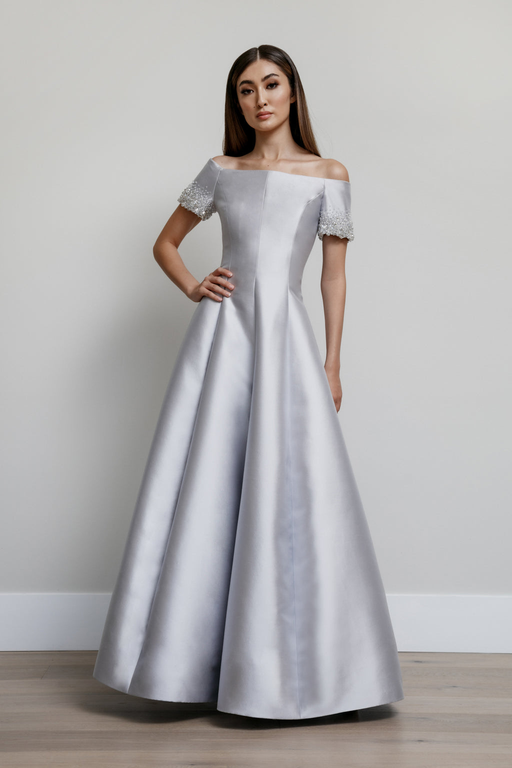 Off Shoulder Van Der Rohe Gown with Gem Sleeves – Catherine Regehr