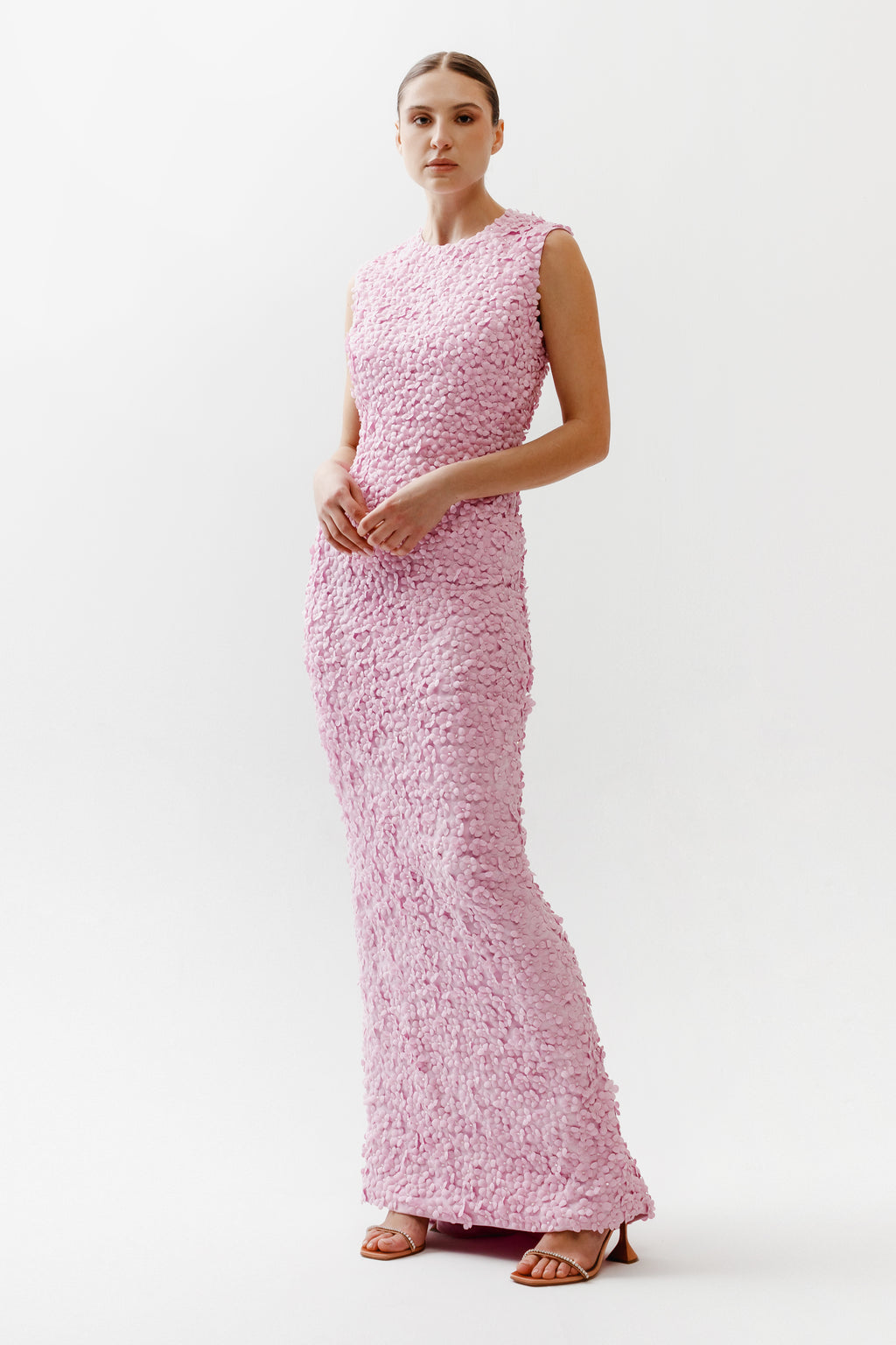 Catherine Regehr Jewel Neck Jackie Gown with Camellia Petals & Gems