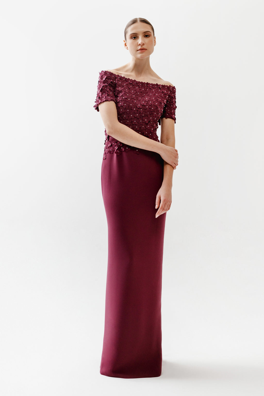 Wedding Dress Evening Gowns Jackie O Collar Dress Off Shoulder Roll Collar  Gown With Spiral Hem –, image size:1024x1536