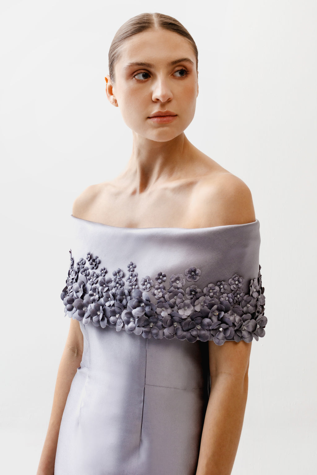 catherine regehr off the shoulder dress Off Shoulder Grace Gown with Ruffle Collar