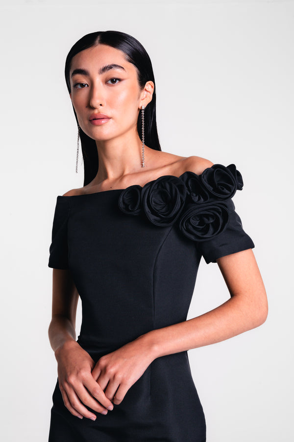 Off Shoulder Blanche Dress with Roses