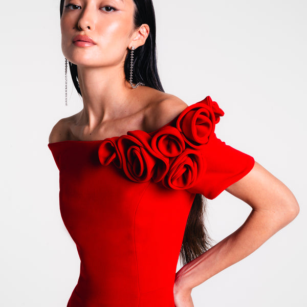 not your rose off shoulder dress Endless Rose Off-Shoulder Side-Slit Slim Maxi Dress
