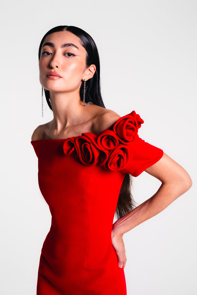 Off Shoulder Blanche Gown with Roses Catherine Regehr Off Shoulder Blanche Gown with Roses Catherine Regehr
