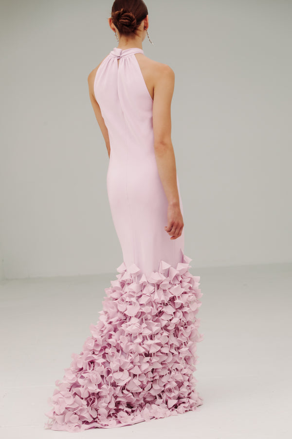 T Neck Bias Gown with Cone Hem