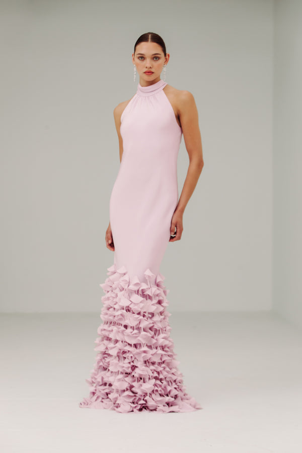 T Neck Bias Gown with Cone Hem