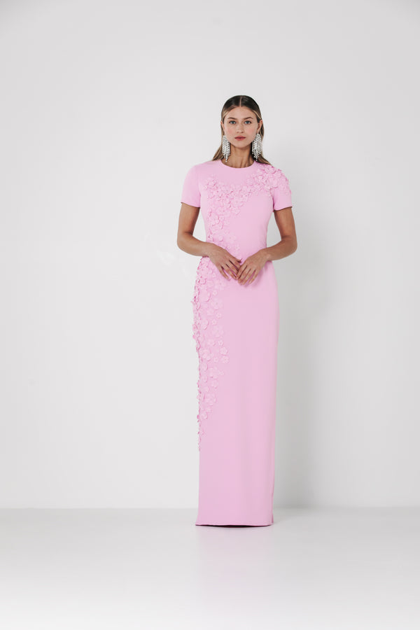 Jewel Neck Jackie Gown with Apple Blossom Spray