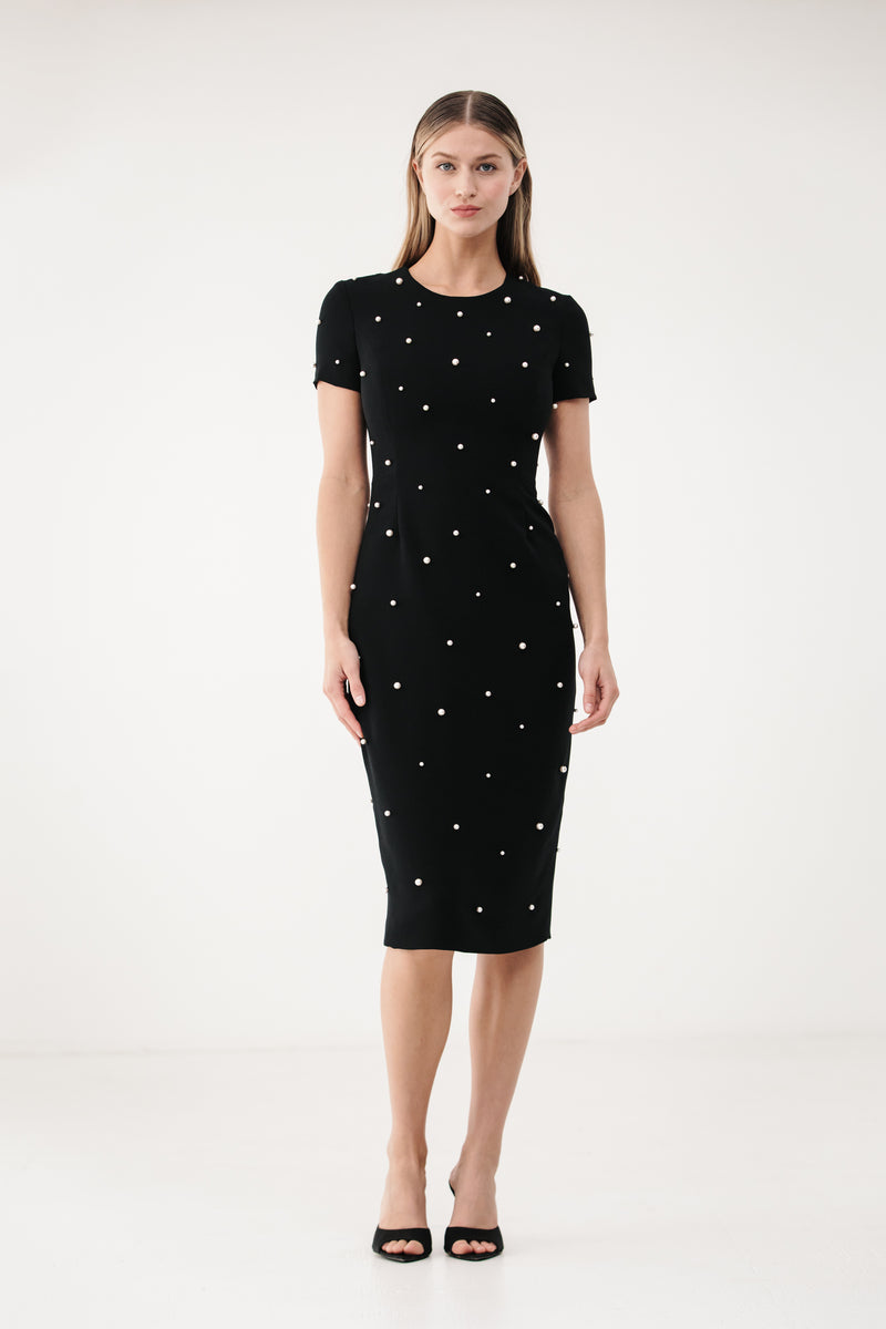 Jewel Neck Dress with Scattered Pearls