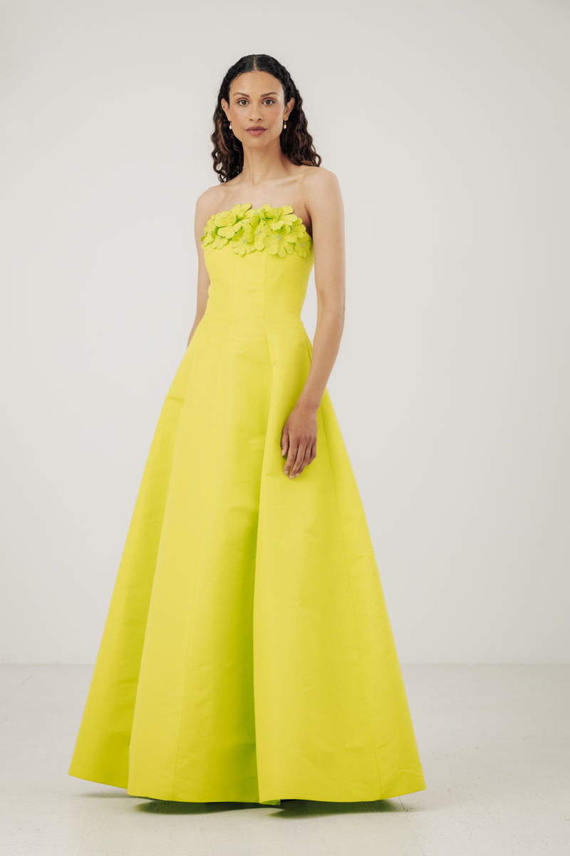 Strapless Van Der Rohe Gown wtih Embroidered Flowers