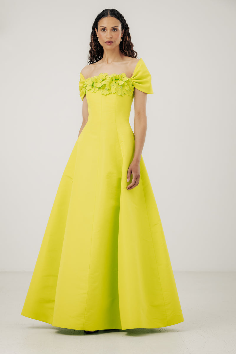 Strapless Van Der Rohe Gown wtih Embroidered Flowers