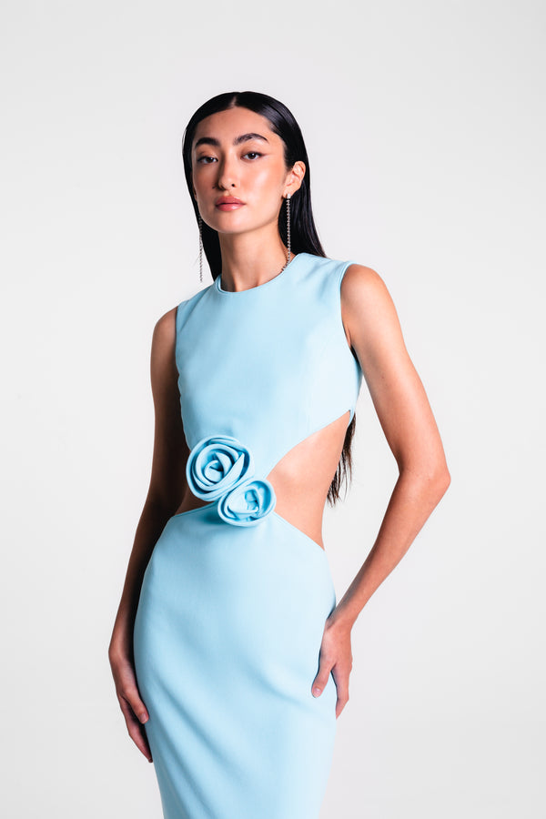 Jewel Neck Cut Out Gown with Roses