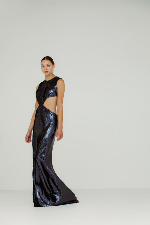 Liquid Sequin Cut Out Gown
