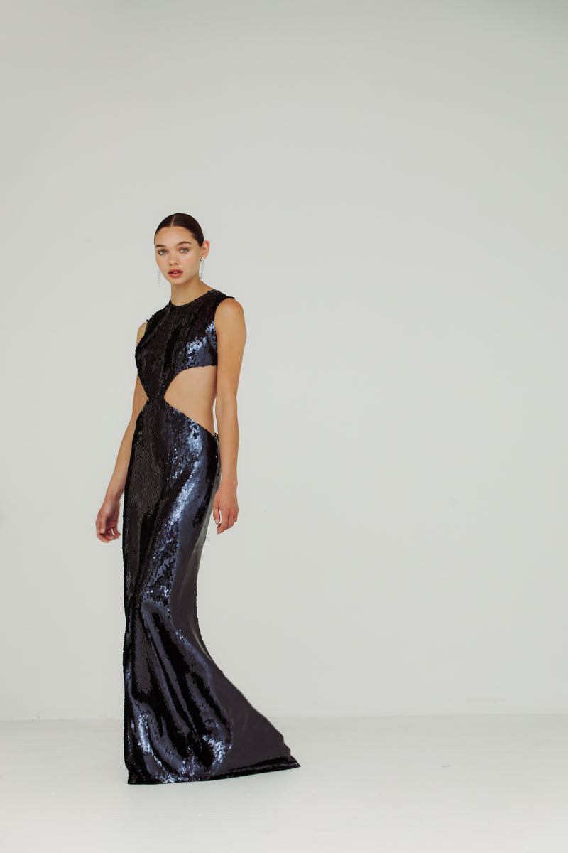Liquid Sequin Cut Out Gown