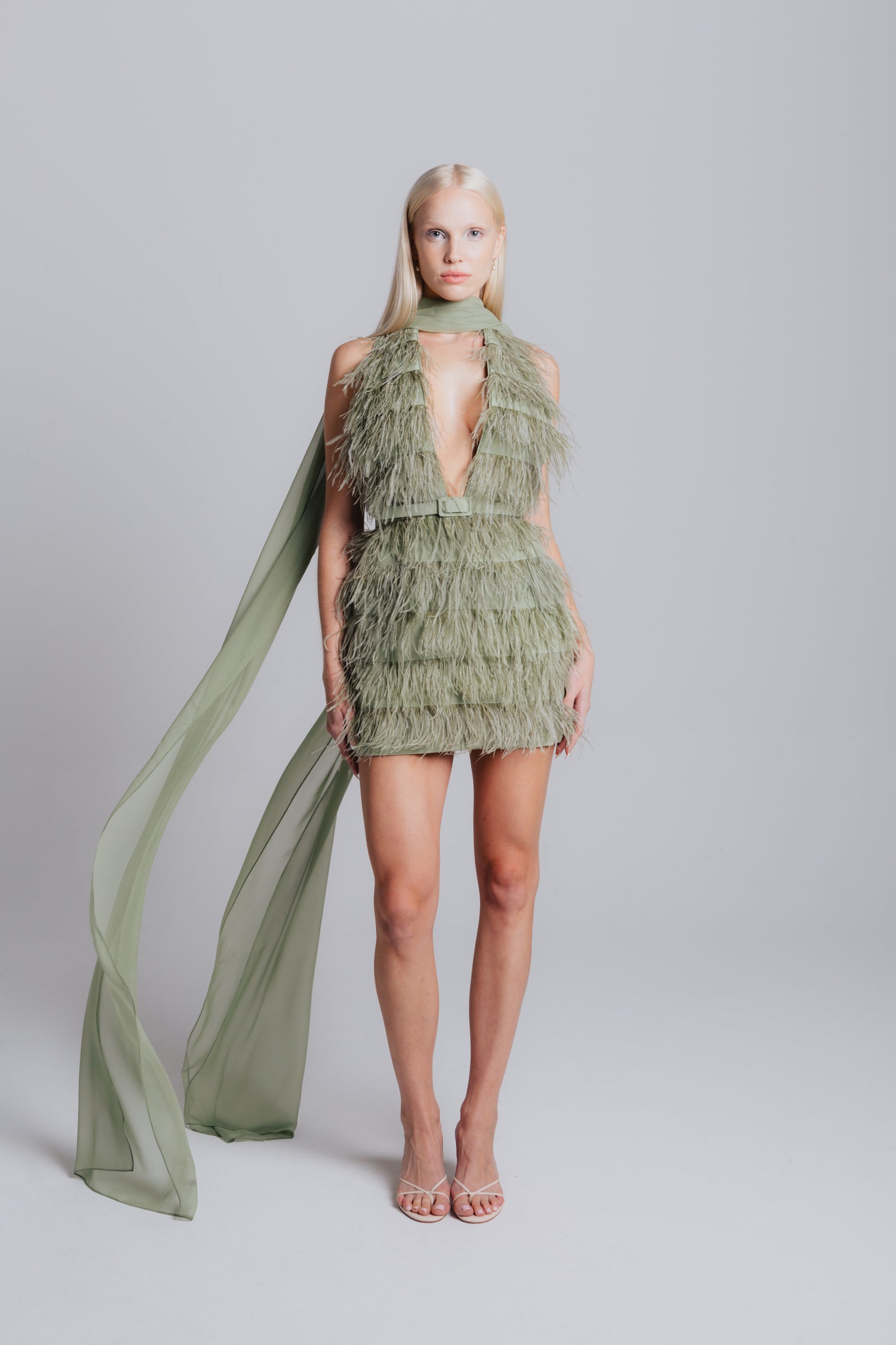 Tiered Feather Halter Dress Catherine Regehr Tiered Feather Halter Dress Catherine Regehr