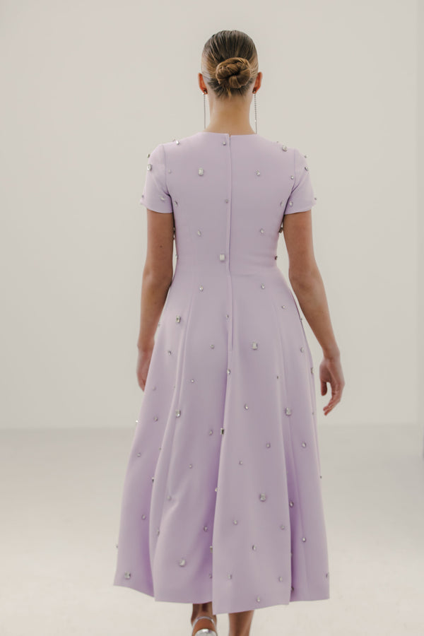 Jewel Neck Van Der Rohe Dress with Scattered Gems