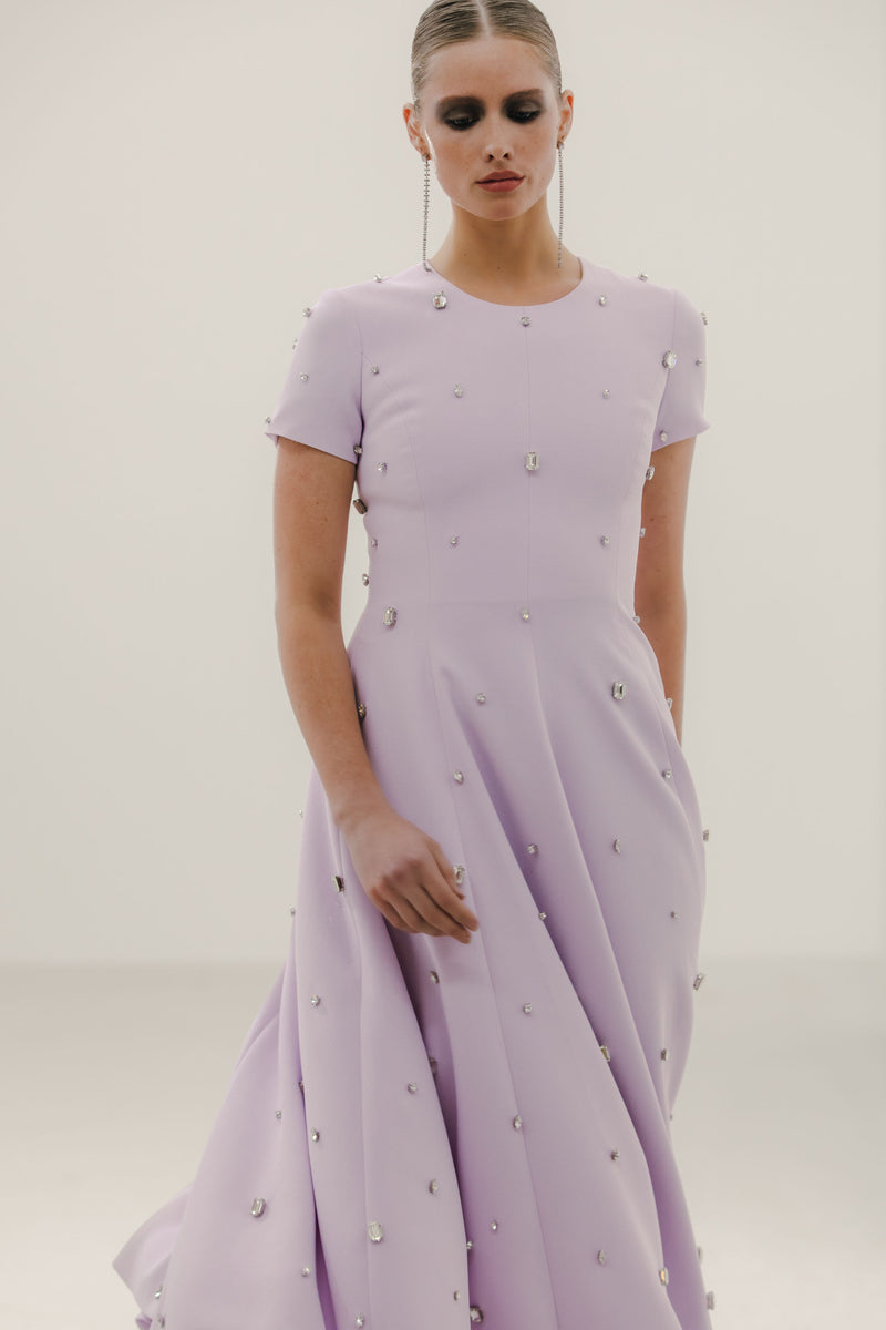 Jewel Neck Van Der Rohe Dress with Scattered Gems