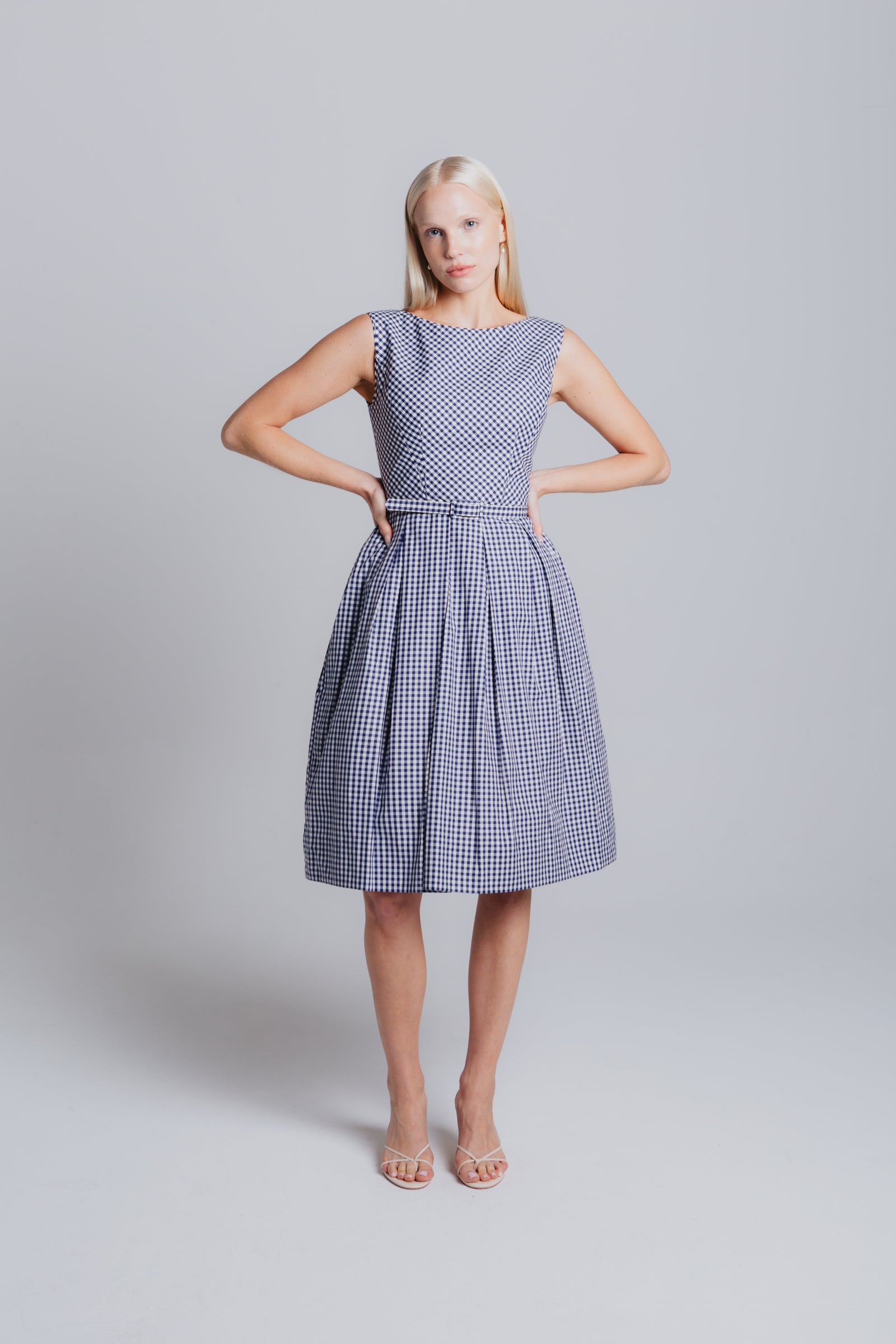 fitted lace wedding dress Jewel Neck Gingham Day Dress with Belt – Catherine Regehr