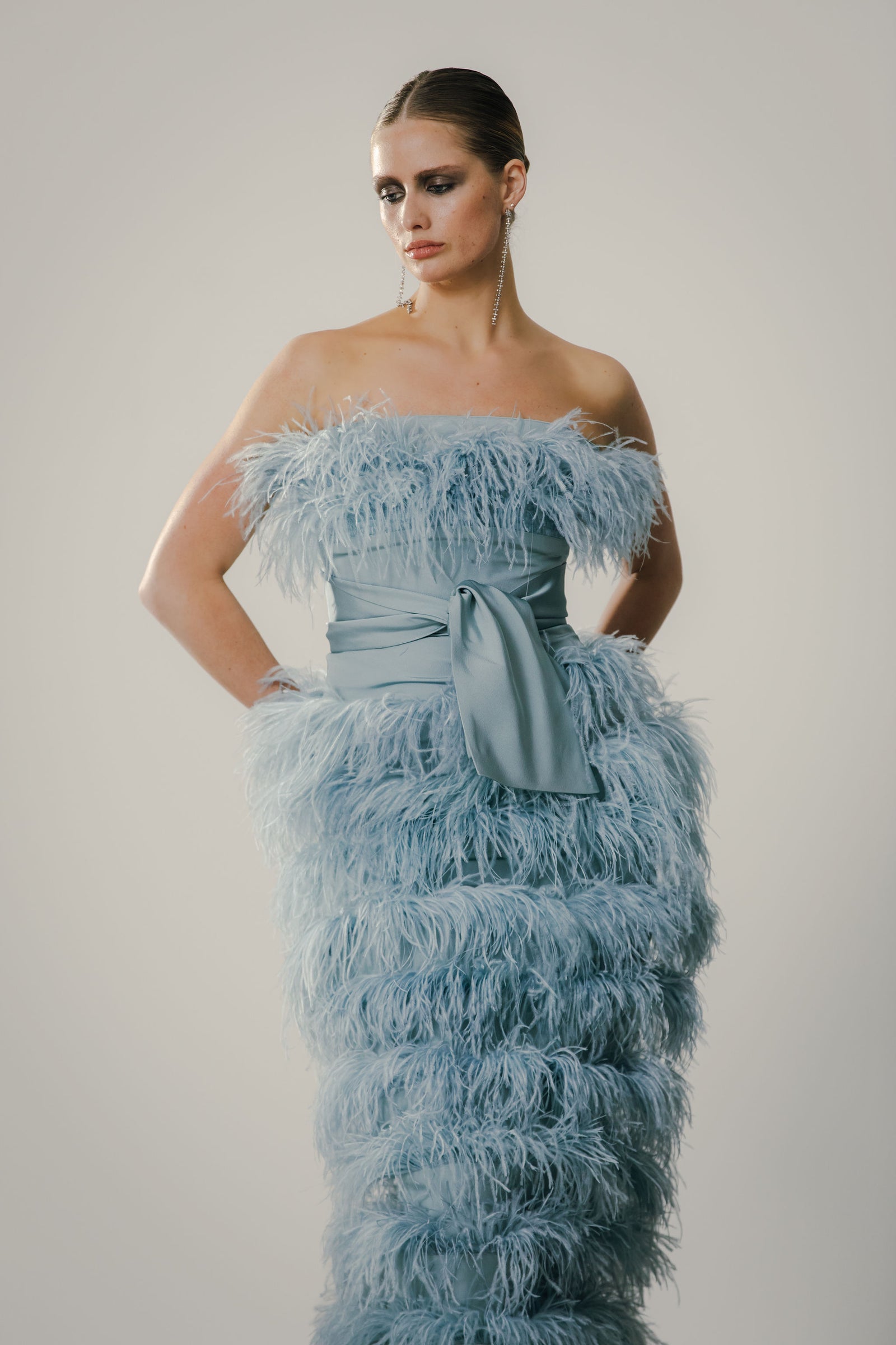 Strapless Tiered Feather Gown Catherine Regehr Strapless Tiered Feather Gown Catherine Regehr