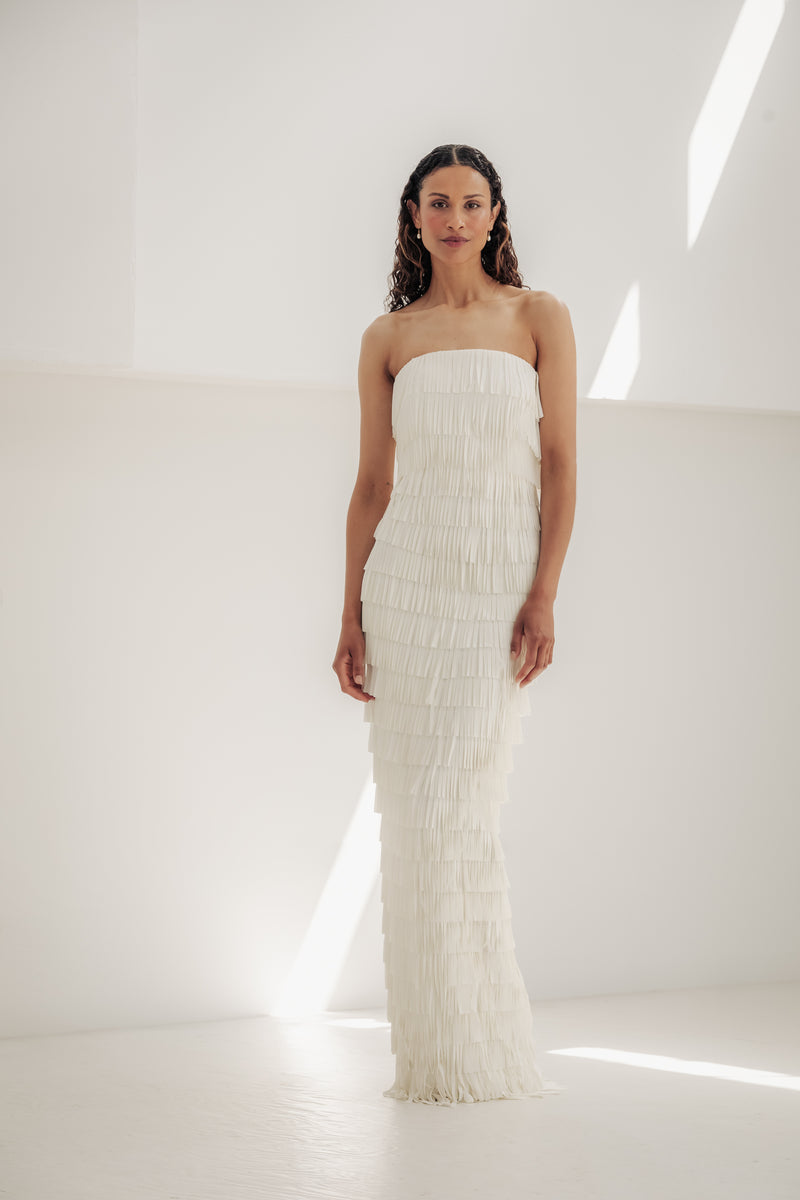 Strapless Fringe Gown