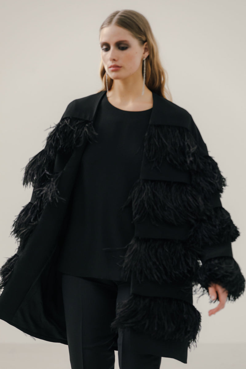 Drop Front Feather Coat