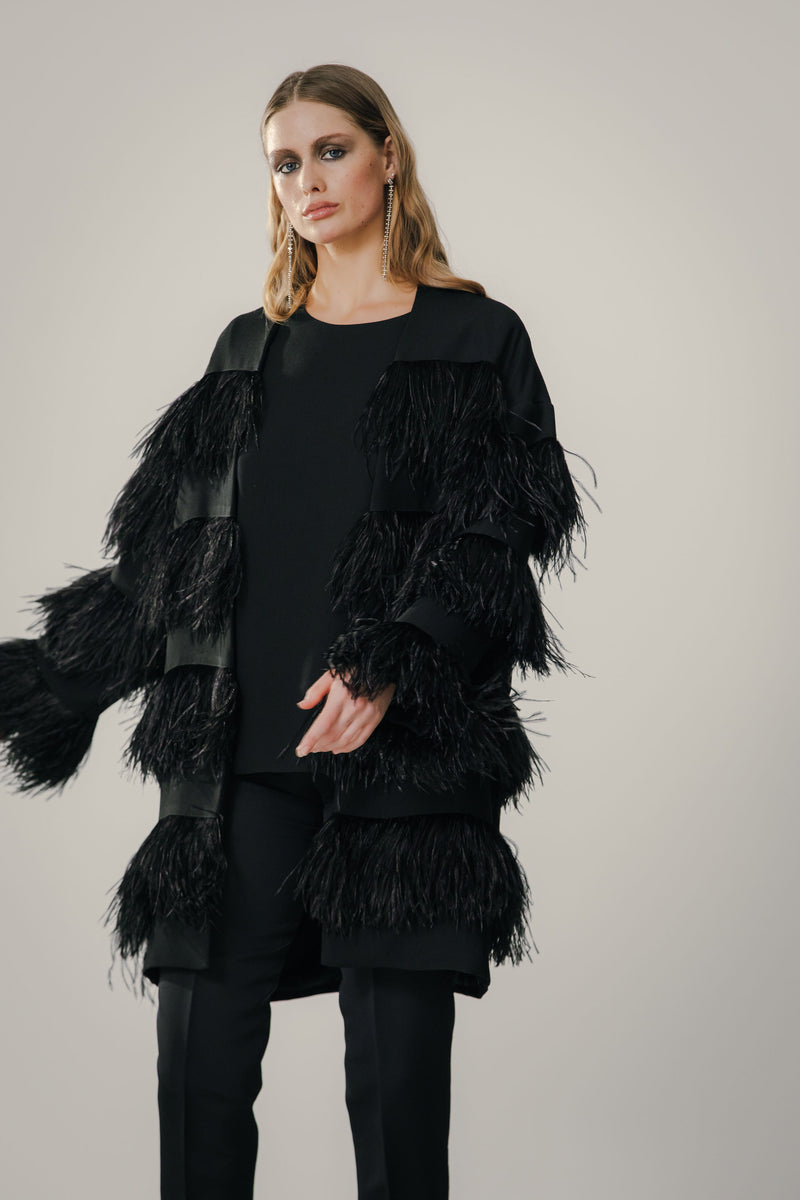 Drop Front Feather Coat