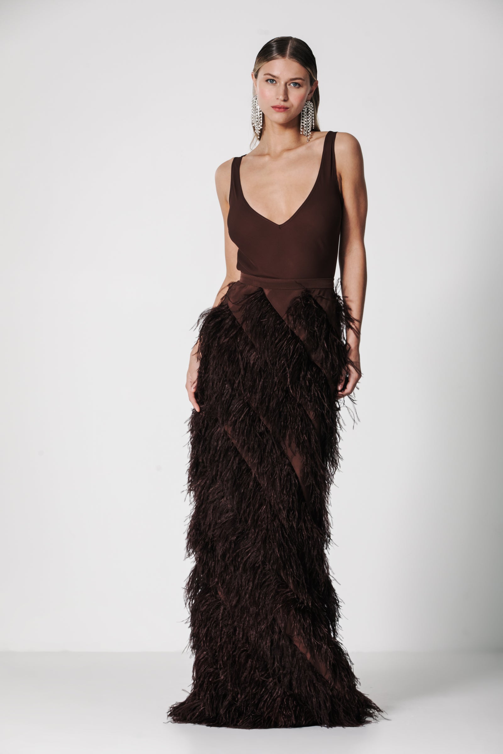 fawn black feather skirt bodycon dress Bias This dress tells a evening queen NWT Anthropologie by Farm Size:EU 42.5