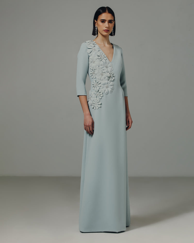 V Neck A Line Sheath with Rose Detail