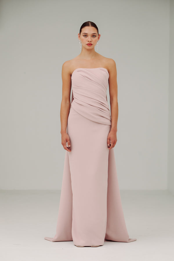 Strapless Side Drape Gown with Back Ties