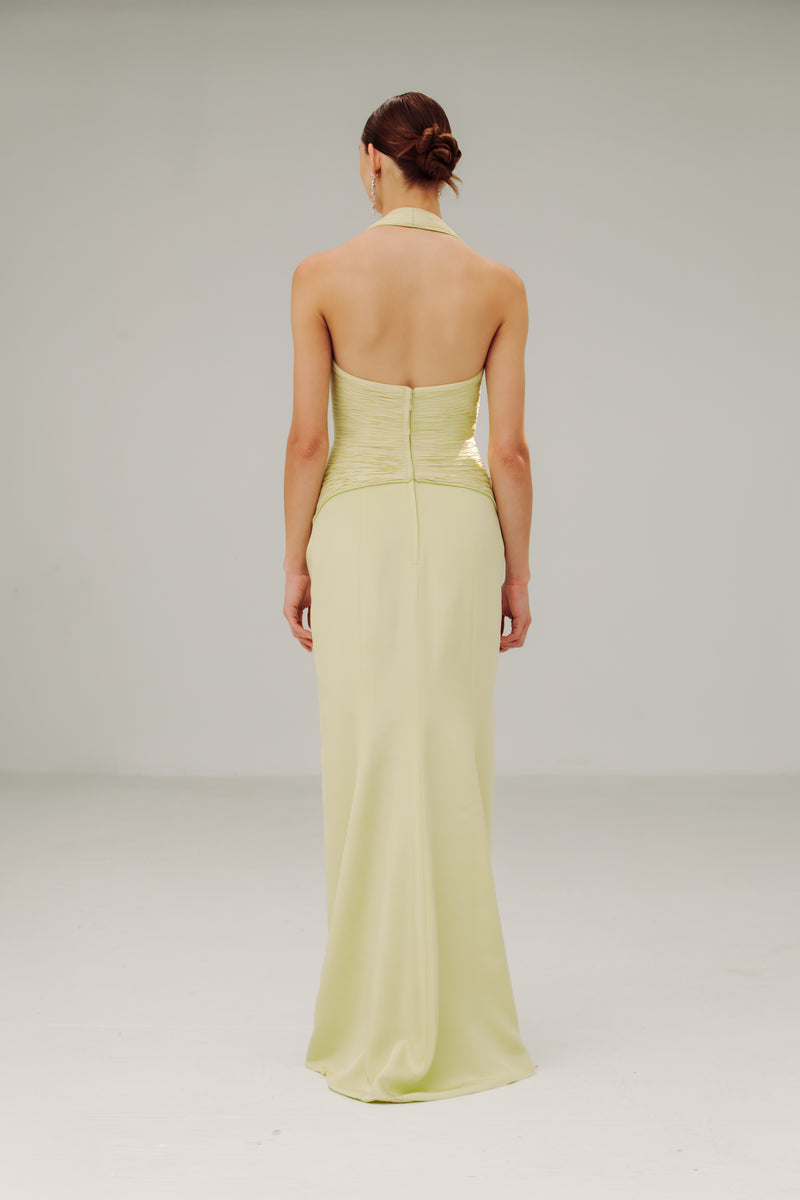 V Neck Leroux Gown