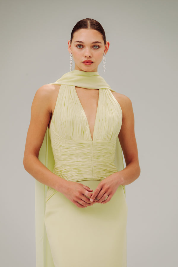 V Neck Leroux Gown