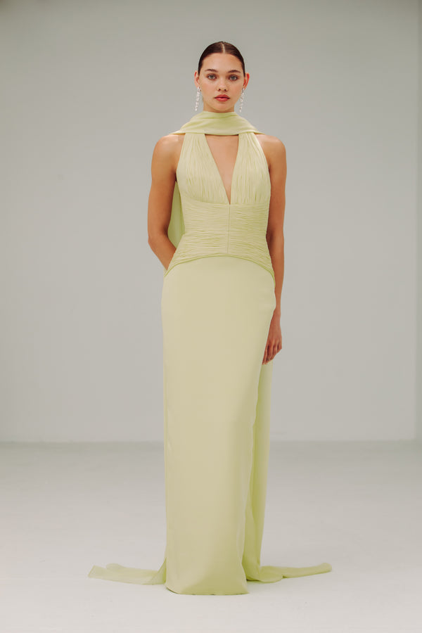 V Neck Leroux Gown