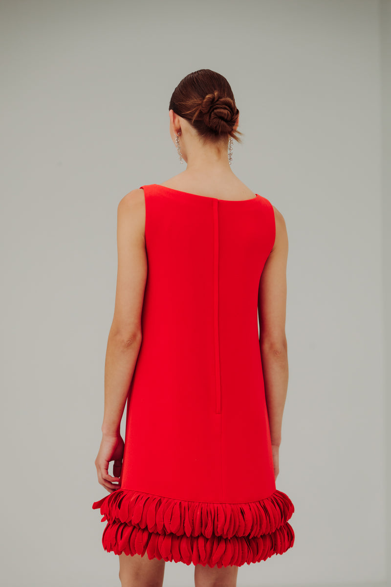Boat Neck Arak Dress with Anemone Hem