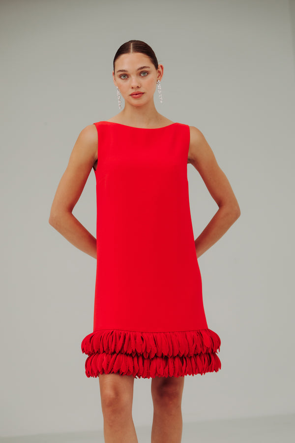 Boat Neck Arak Dress with Anemone Hem