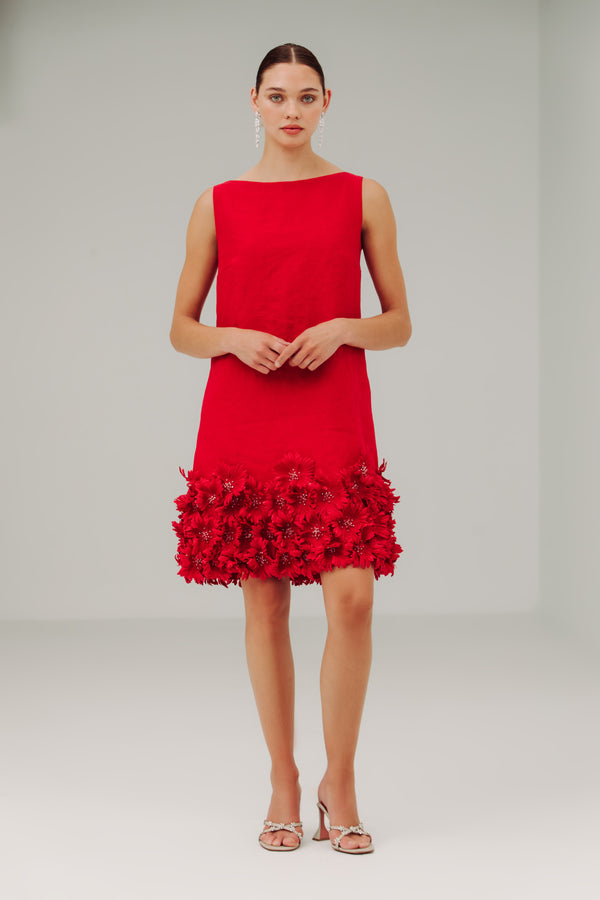 Boat Neck Arak Dress with Sunflower Hem