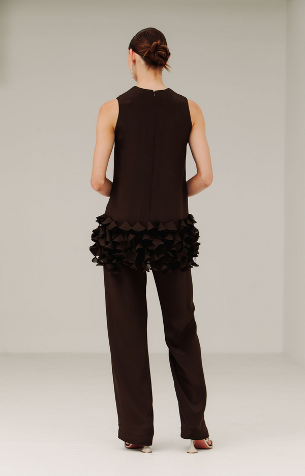Jewel Neck Top with Cone Hem