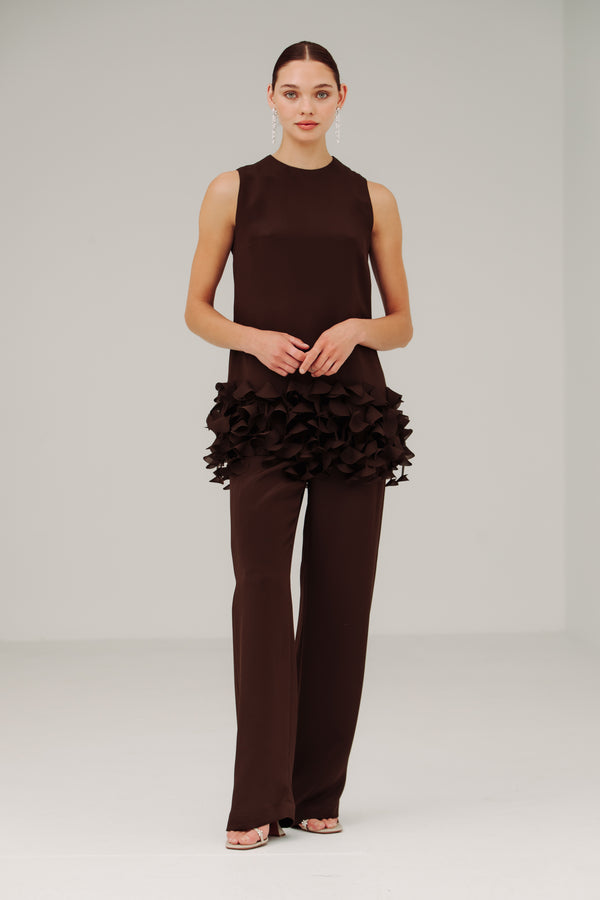 Jewel Neck Top with Cone Hem
