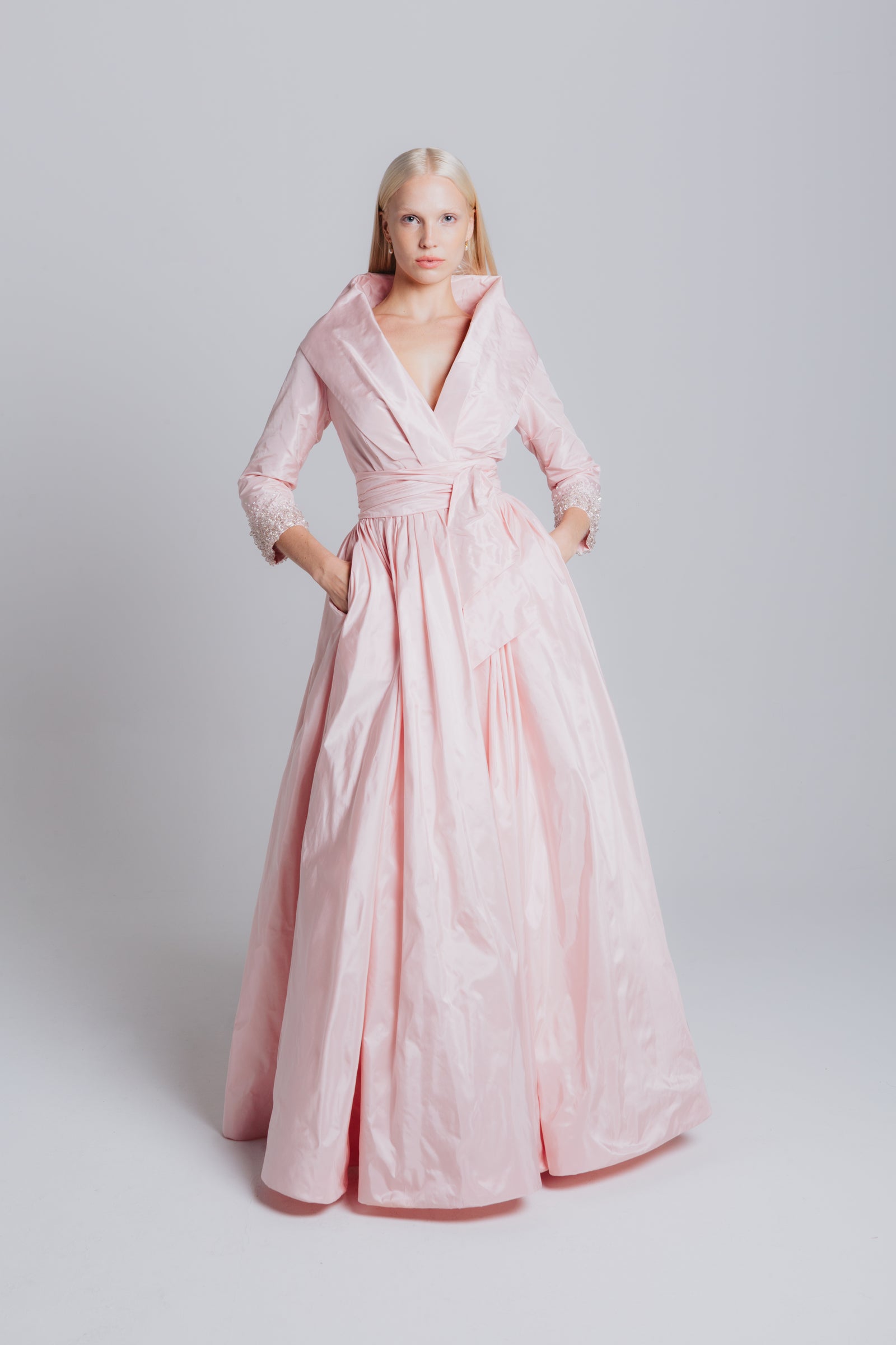 Shawl Collar Gown with Full Crystal Cuff Shawl Collar Gown with Full Crystal Cuff