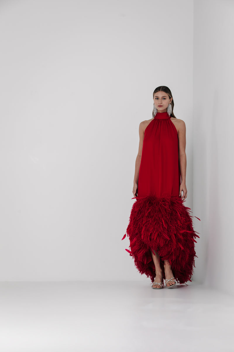 red ostrich feather dress Princesse Grace Couture Ostrich Feathers Gown YASYA MINOCHKINA