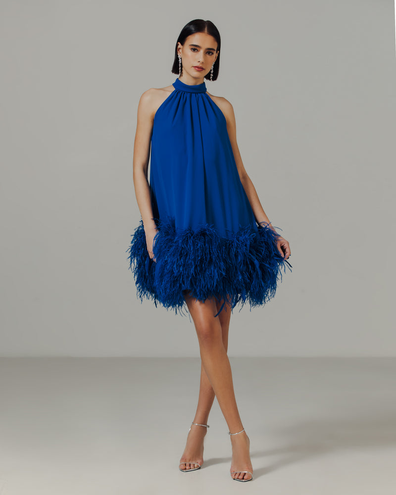 T Neck Dress with Ostrich Feather Hem Catherine Regehr T Neck Dress with Ostrich Feather Hem Catherine Regehr