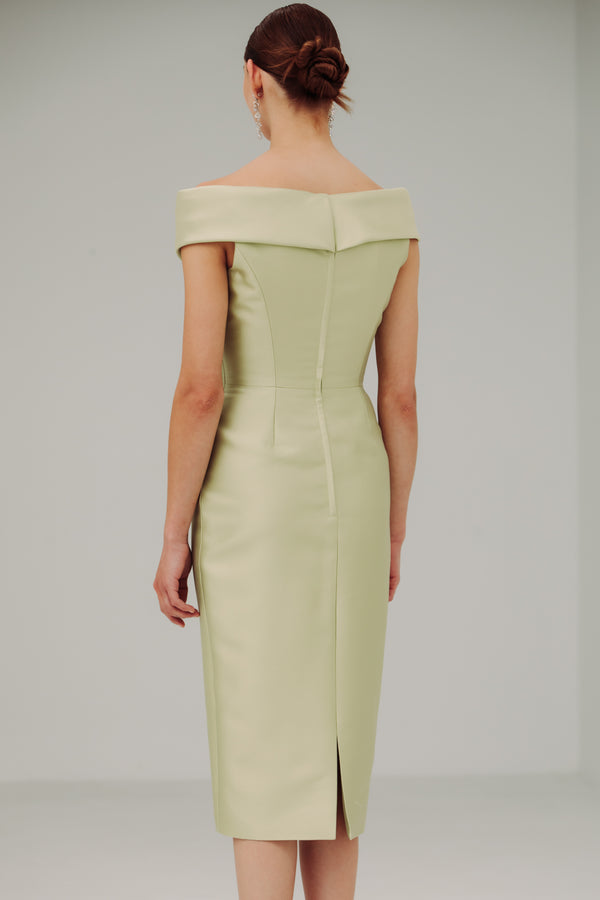 OFF SHOULDER V NECK ROLL COLLAR DRESS