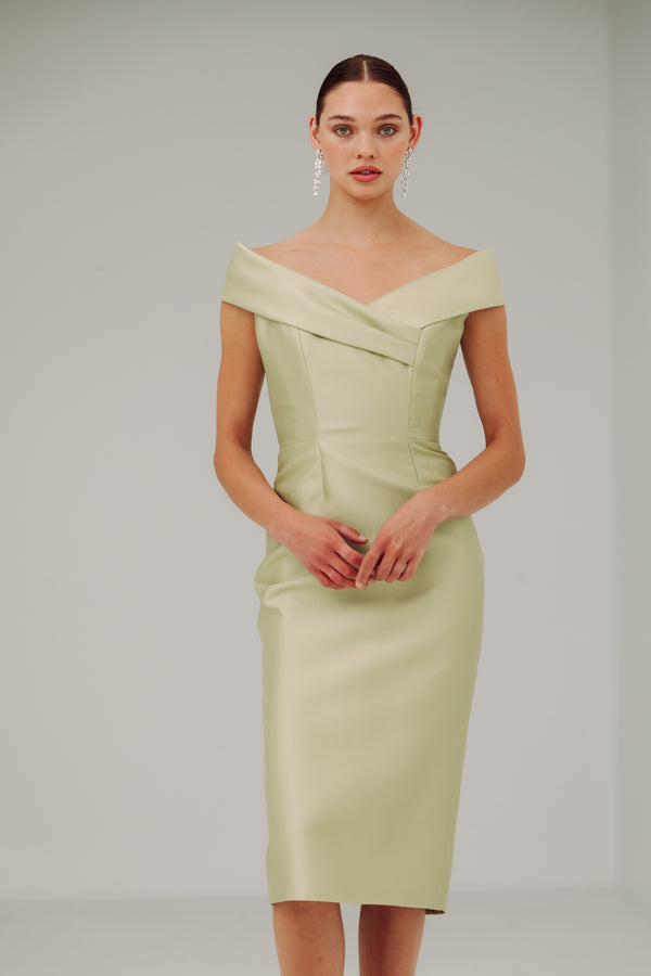 OFF SHOULDER V NECK ROLL COLLAR DRESS