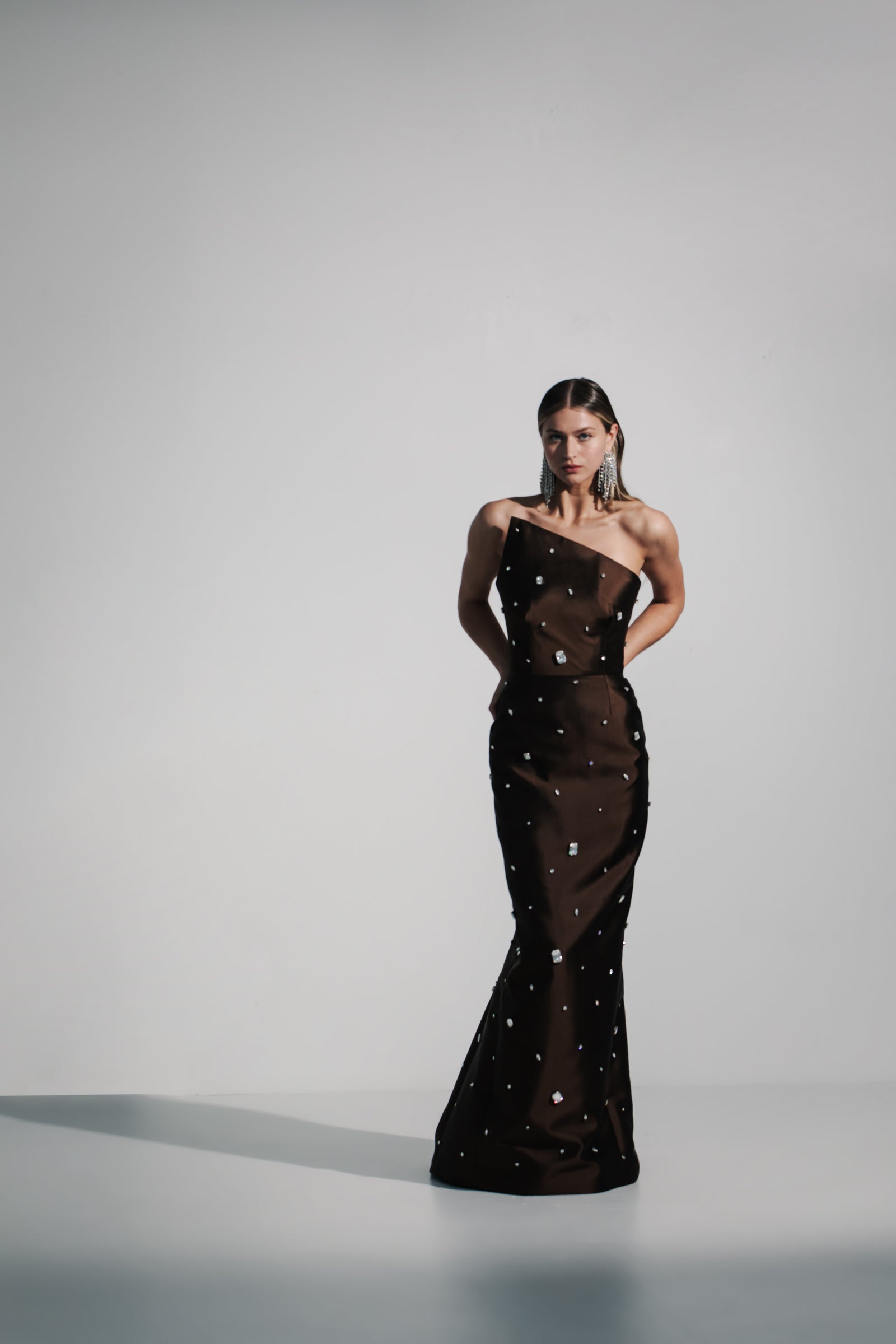 Asymmetrical Gown with Scattered Gems Catherine Regehr Asymmetrical Gown with Scattered Gems Catherine Regehr