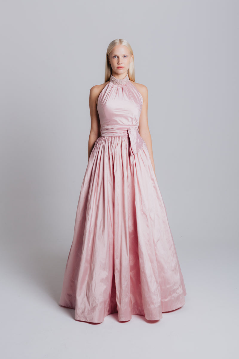 T Neck Gown with Crystal Collar Catherine Regehr T Neck Gown with Crystal Collar Catherine Regehr