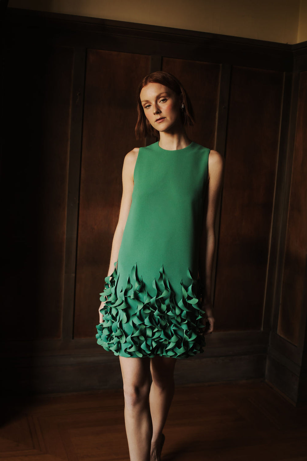 Jewel Neck Arak Dress with Spiral Hem