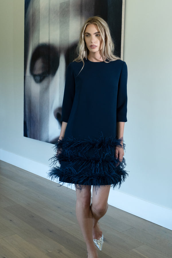 Jewel Neck Arak Dress with Tiered Feather Row Hem – Catherine Regehr