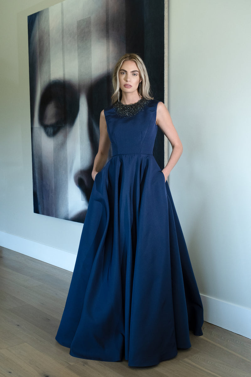 Jewel Neck Jackie Gown with Circle Skirt